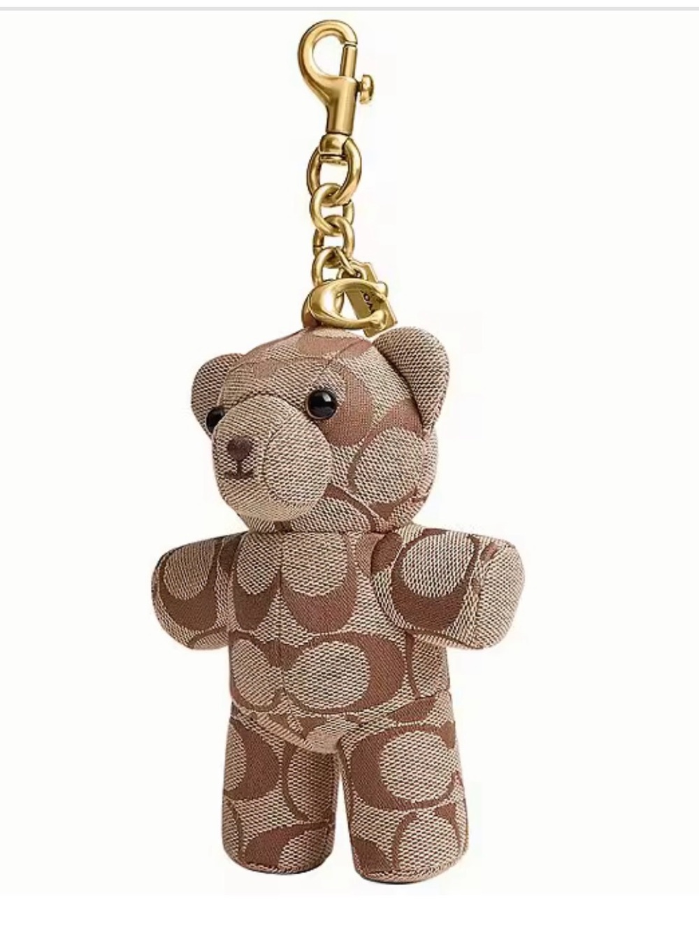 Coach Brown Monogram Teddy Bear Key Charm with Gold Hardware